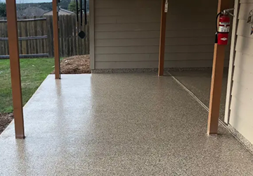 Outside concrete patio finish with surface protectant and sealant coating